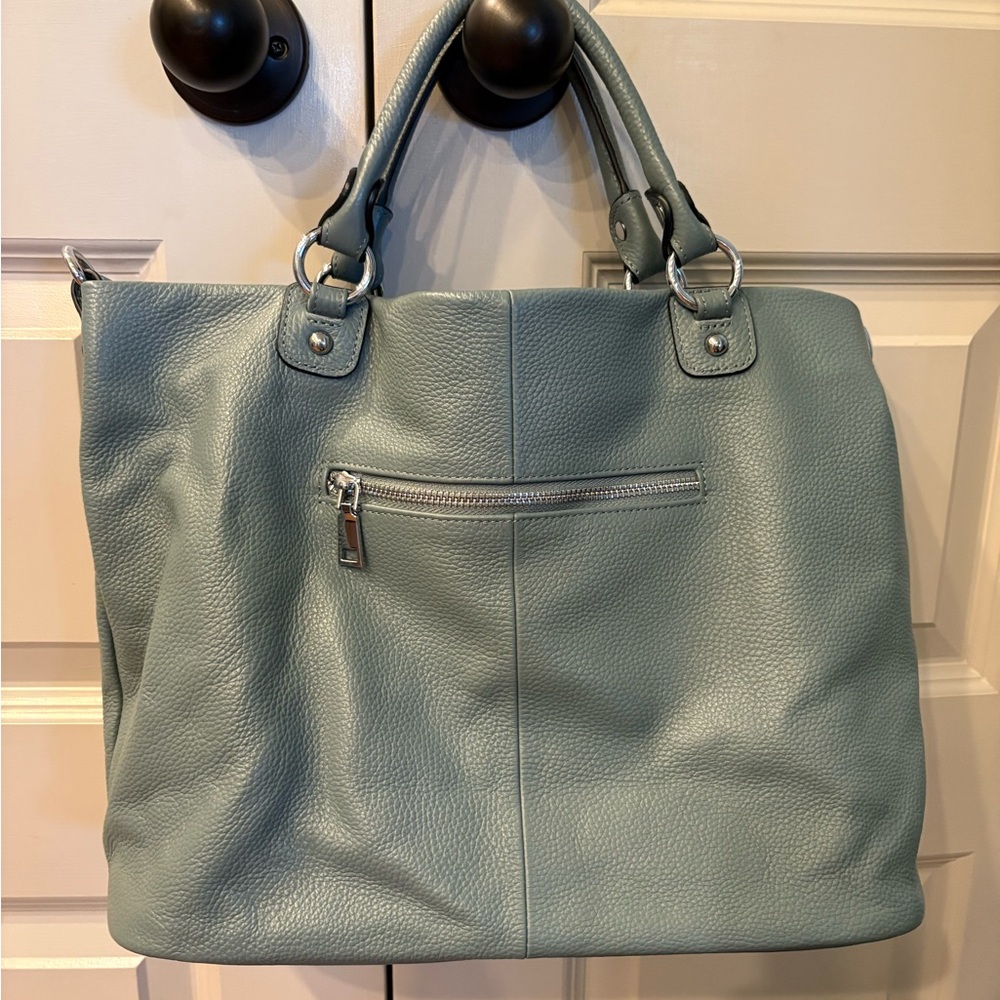 Elegant Blue Leather Tote Bag